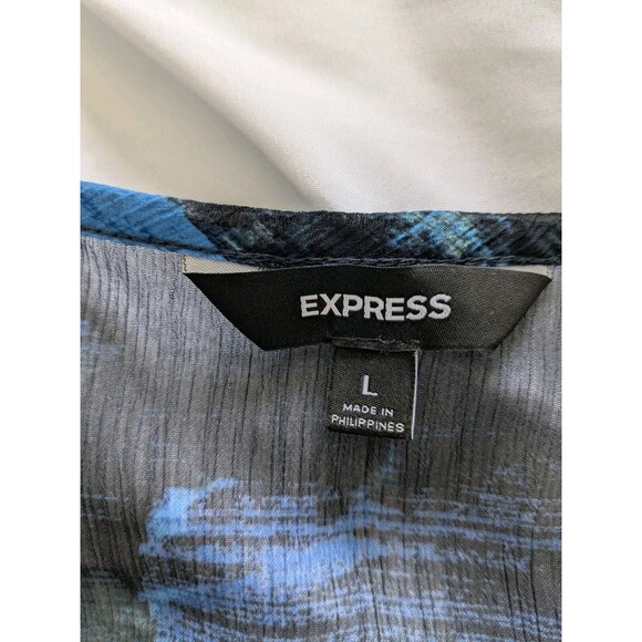 Express Top Womens L Blue Floral Watercolor Sheer Racerback Blouse Tank Coverup - Picture 4 of 12